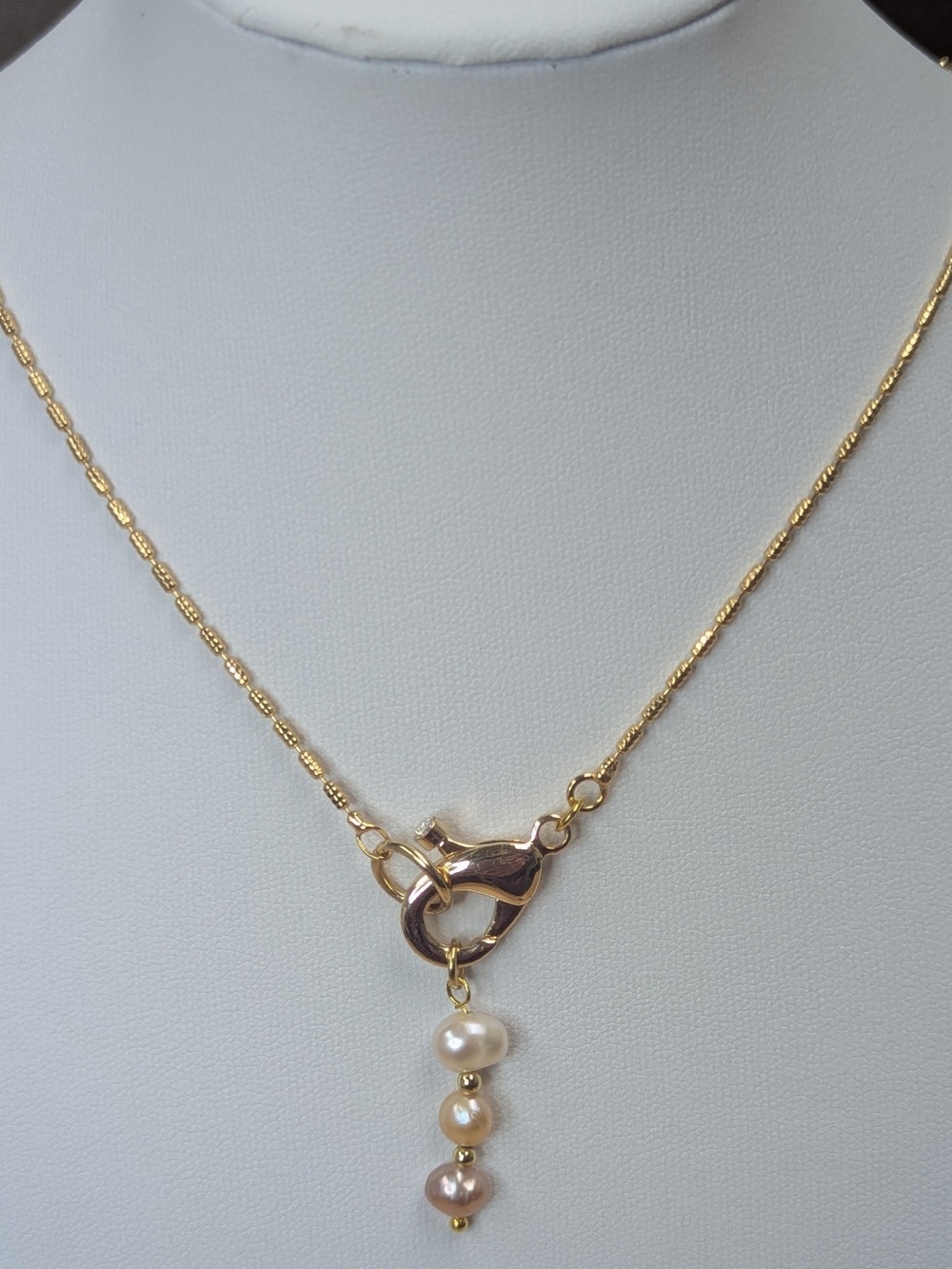 Freshwater Pearl Necklace 18KGP Textured Link Chain 18 Inch June Birthstone - Picture 5 of 9